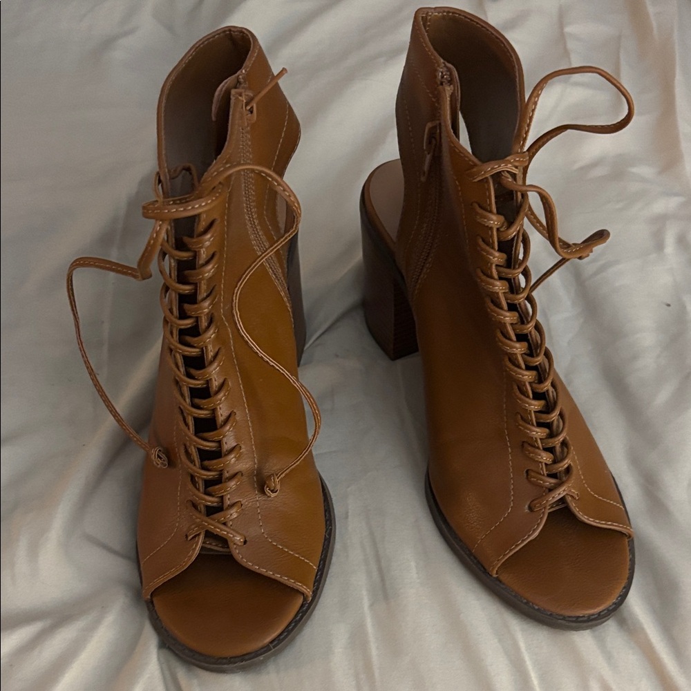 Brown Lace-Up Ankle Heels